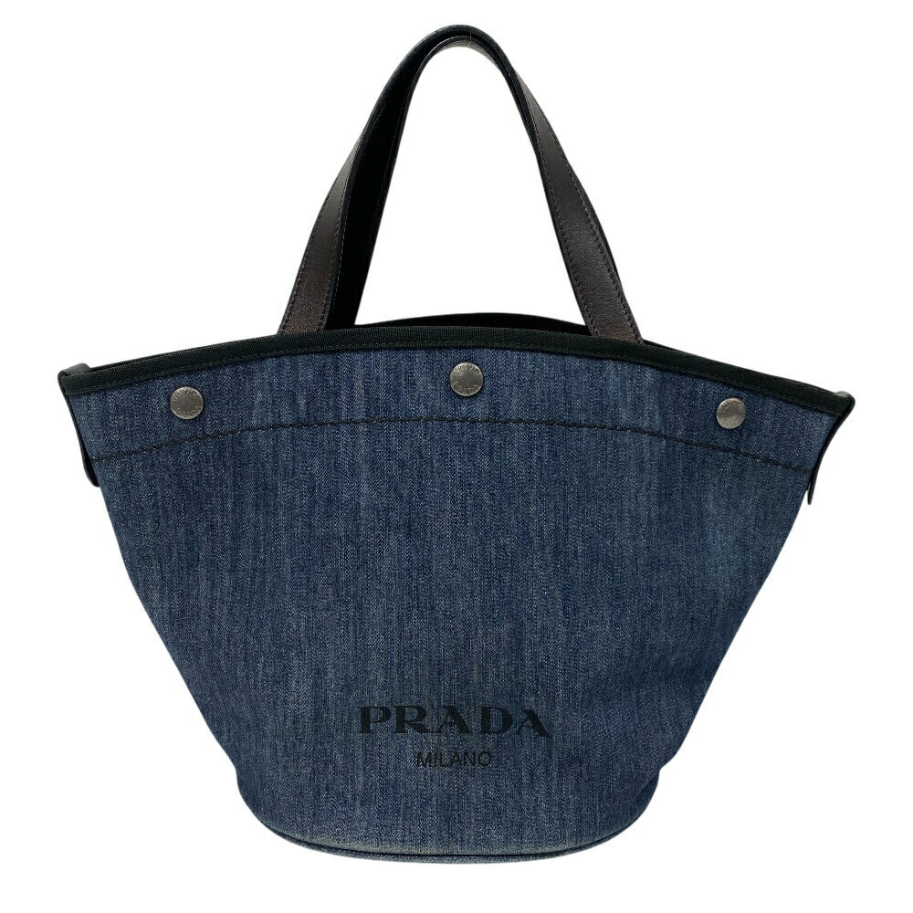 PRADA Canapa Denim Tote Bag Handbag Shoulder Laptop Compatible Navy Blue - Picture 1 of 10